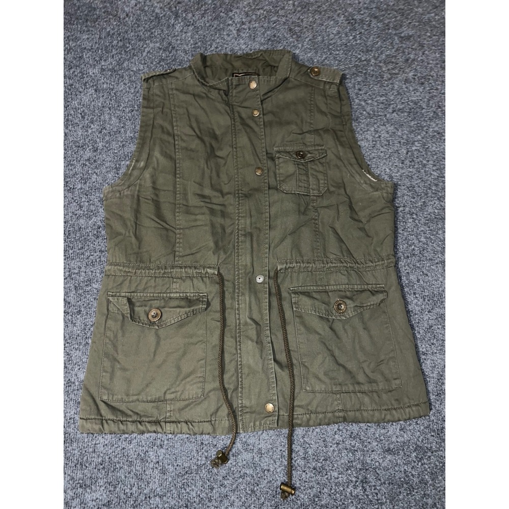 C'est Toi Womens Large Olive Green Utility Vest Faux Fur Lined GV1087